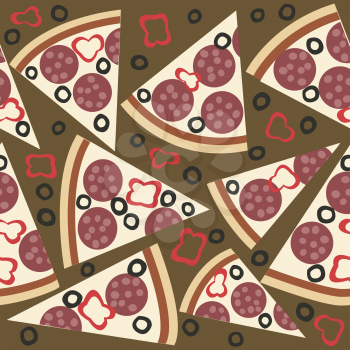 Seamless pattern with slices of salami pizza