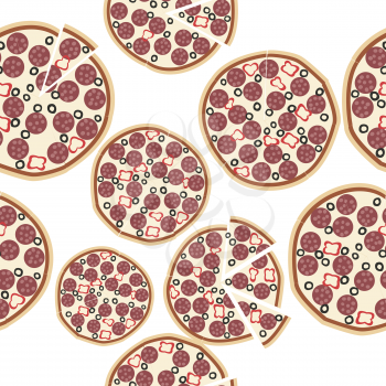 Seamless of sliced fresh salami pizza over white background