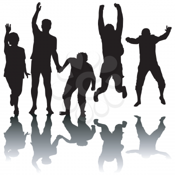 Silhouettes of active people jumping