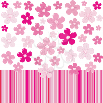 Pink background with flowers and stripes