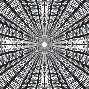 Abstract black and white sunburst with geometrical shapes