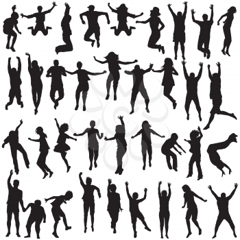 Silhouettes set of children and young people jumping