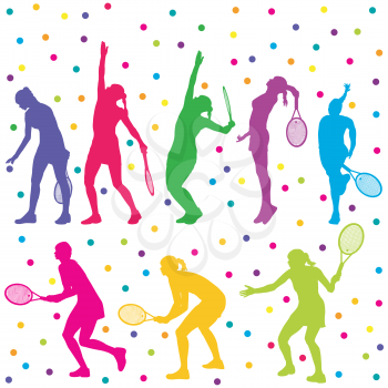 Colored tennis players silhouette collection