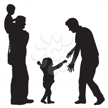 Silhouettes of gay family with kids
