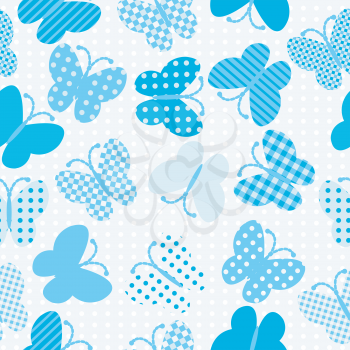 Blue patterned butterflies seamless pattern