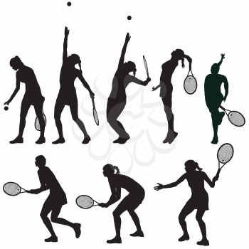 Tennis players silhouettes set