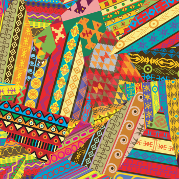 Colorful background with ethnic ornaments patches