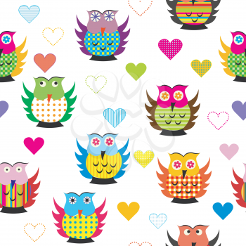 Seamless background with carttoon owls