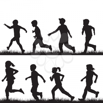 Set of children silhouettes running