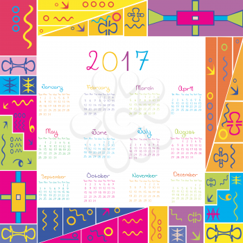 Colorful 2017 frame calendar with ethnic motifs