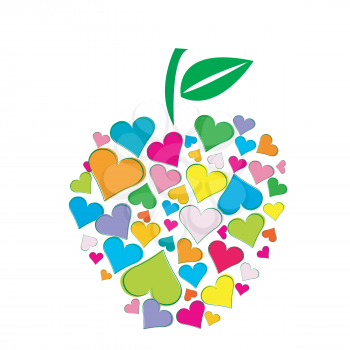 Apple shape made of colored hearts