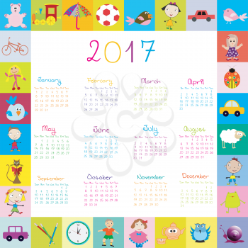 Frame with toys 2017 calandar for kids