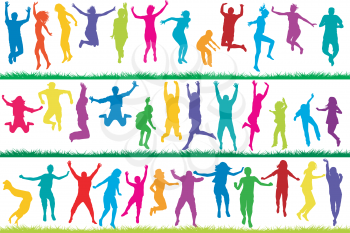 Collection of colored children silhouettes jumping