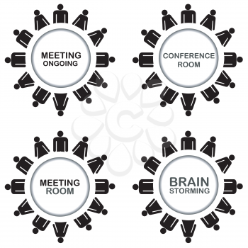 Business icons with conference room, meeting room, meeting ongoing and Brainstorming