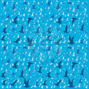 Flock of birds blue background