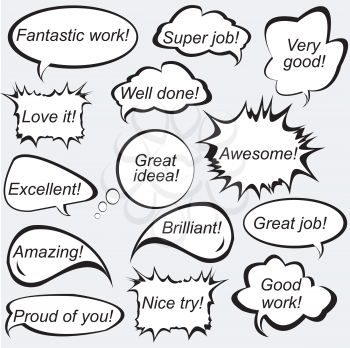 Set of speech bubbles with positive feedback messages