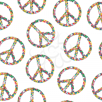 Peace sign with flags seamless pattern on white background