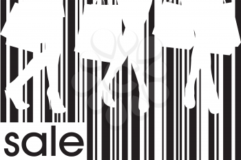 Women with shopping bags against a bar code background