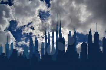 Futuristic city skylines on blue sky