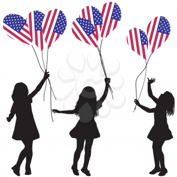 Girls silhouettes with USA patriotic balloons