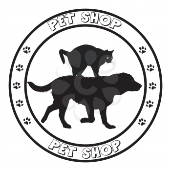 Pet shop icon round frame with dog and cat silhouettes