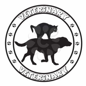Veterinary icon round frame with dog and cat silhouettes