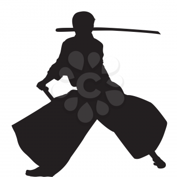Samurai with katana sword practicing Aikido
