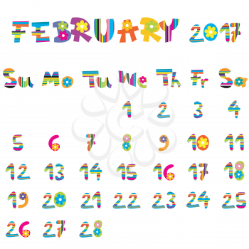 Cute February 2017 calendar for kids