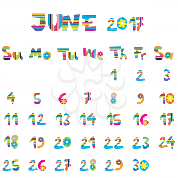 Cute June 2017 calendar for kids
