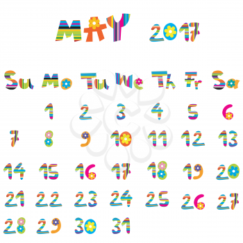 Cute May 2017 calendar for kids