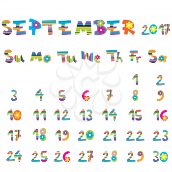 Cute September 2017 calendar for kids