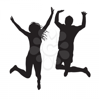 Couple of woman and man silhouettes jumping