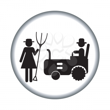 Farm icon with tractor and farmers woman and man
