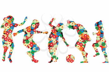 Children silhouettes made of  colorful flowers pattern