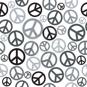 Black and white peace sign seamless background 