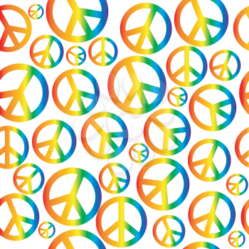 Peace symbol with circular rainbow gradient seamless background