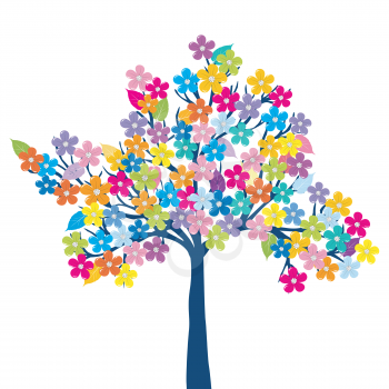 Multicolored flowers tree on white background