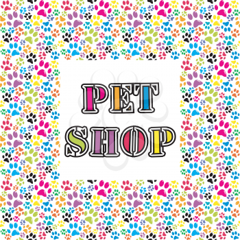 Pet shop background with colored paws