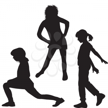 Silhouette of children doing exercises