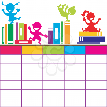School timetable with books and cartoon kids playing