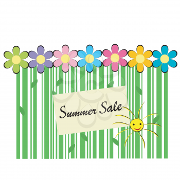Summer sale background with bar code, flowers and sun