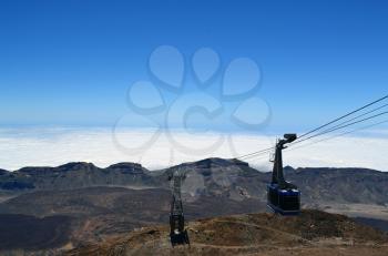 Cable car climbing to the top of Teide volcano, Tenerife, Canary Islands