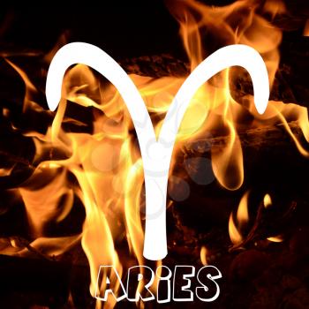 Aries zodiac sign on fire element background