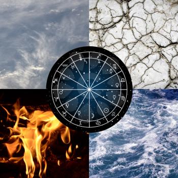Astrology background with zodiac wheel astrology natal chart and the four elements of nature
