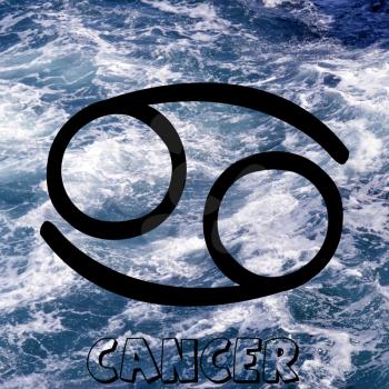 Cancer zodiac sign on water element background