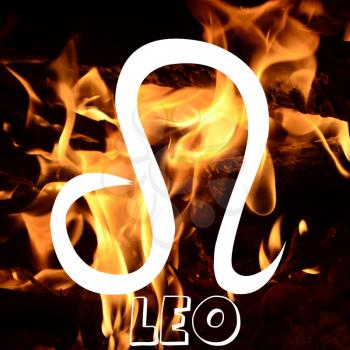 Leo zodiac sign on fire element background