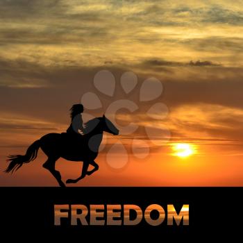 Freedom abstract concept with woman riding a horse