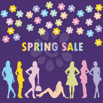 Spring sale concept with fashion women silhouettes