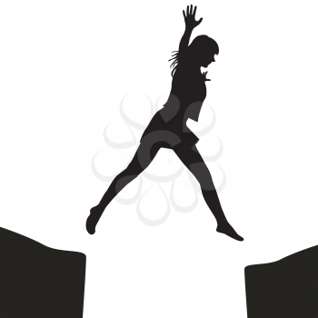 Woman silhouette jumping over a gap