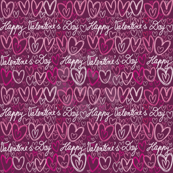 Colorful doodle hearts and handwritten lettering seamless pattern for Valentines Day